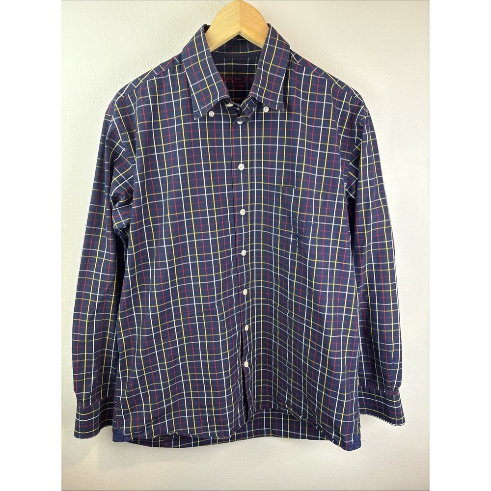 Christian Berg Sailing Long Sleeve‎ Button Down Shirt Blue Plaid Nautical Large